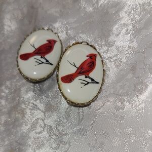 Ceramic Cardinal Clip On Earring Set